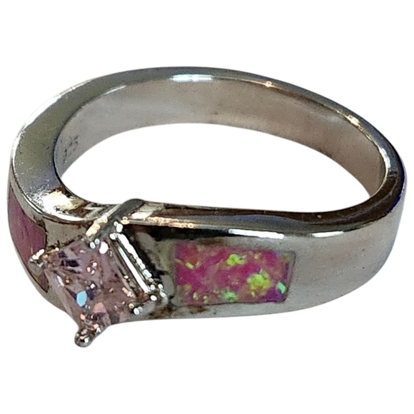 💍NEW & BEAUTIFUL💍 Pink Opal Inlay  Silver‎ Ring Size 7 - Picture 6 of 9